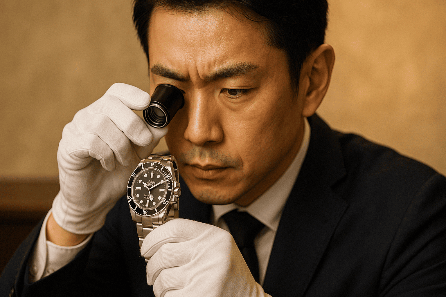 鑑定士がロレックスを細部までチェックしている様子