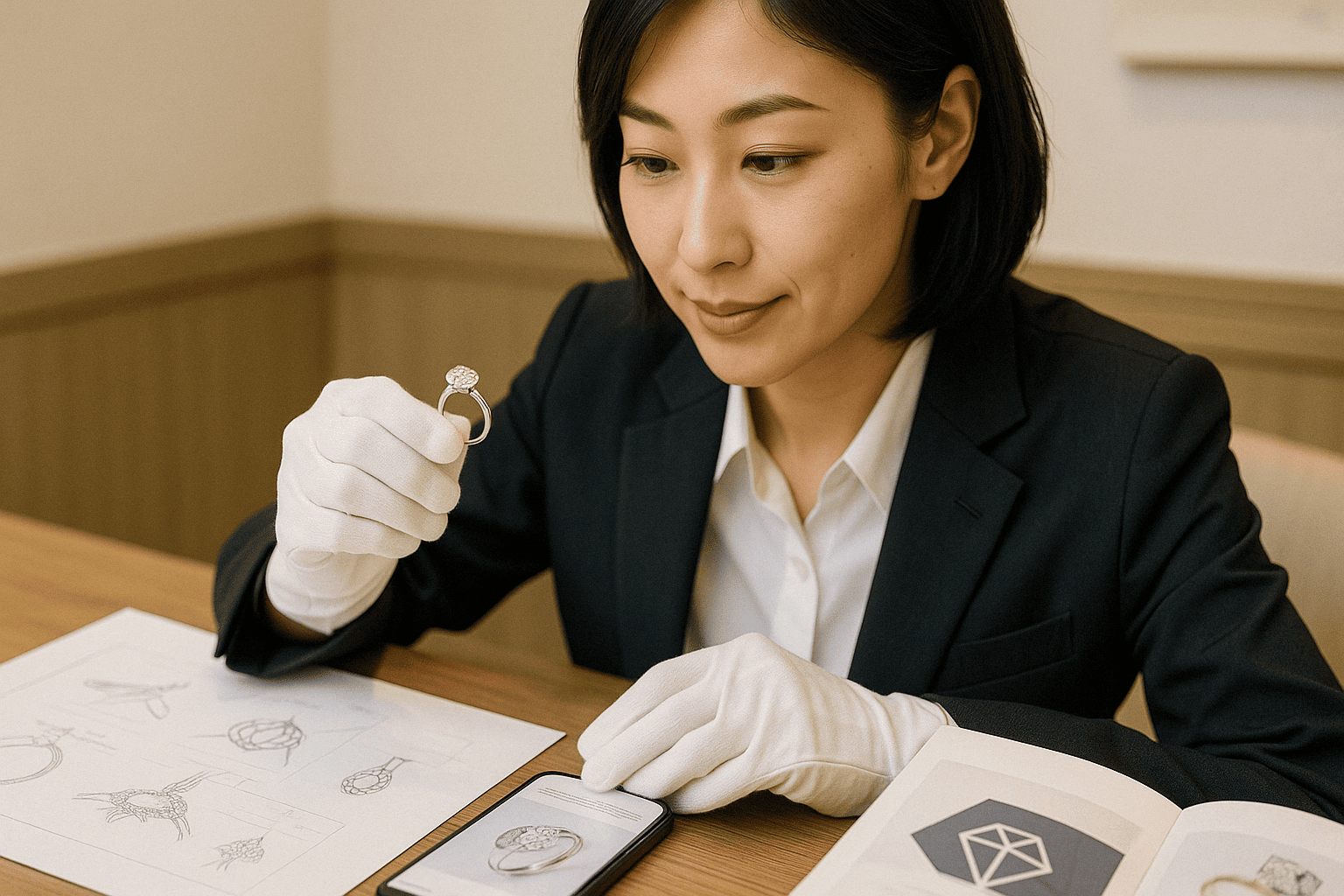 ウォッチニアン買取専門店の鑑定士がブランドジュエリーを査定する様子