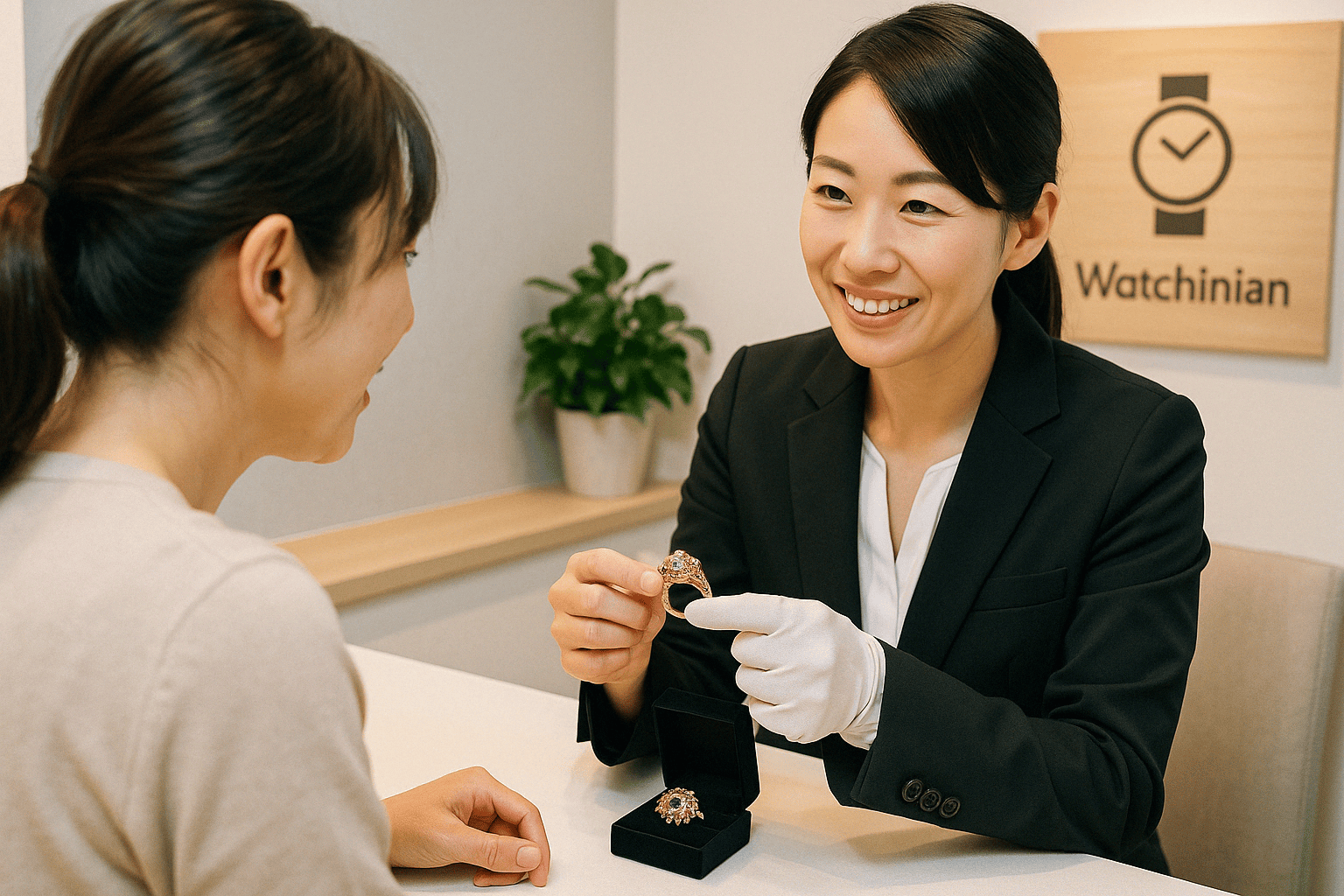 ウォッチニアン買取専門店の鑑定士が様々な宝石を査定している様子