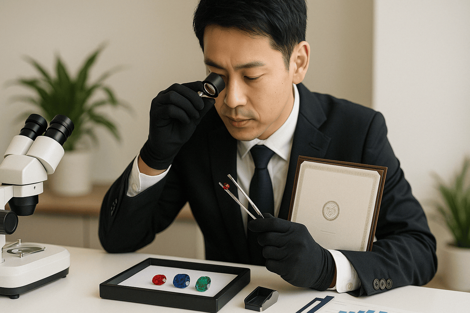 ウォッチニアン買取専門店の宝石鑑定士と国際相場のイメージ