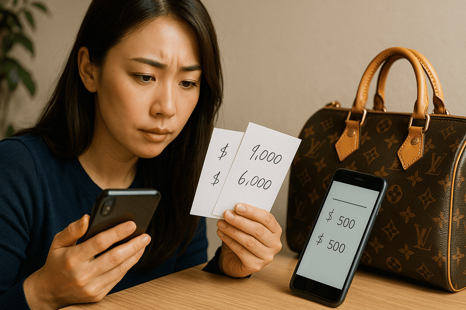 複数の買取店のヴィトン査定額を比較・交渉するイメージ