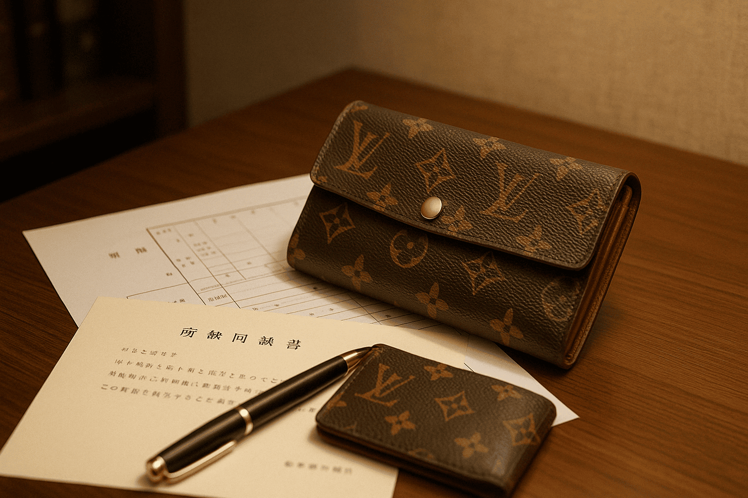 相続に関する書類とヴィトンのイメージ