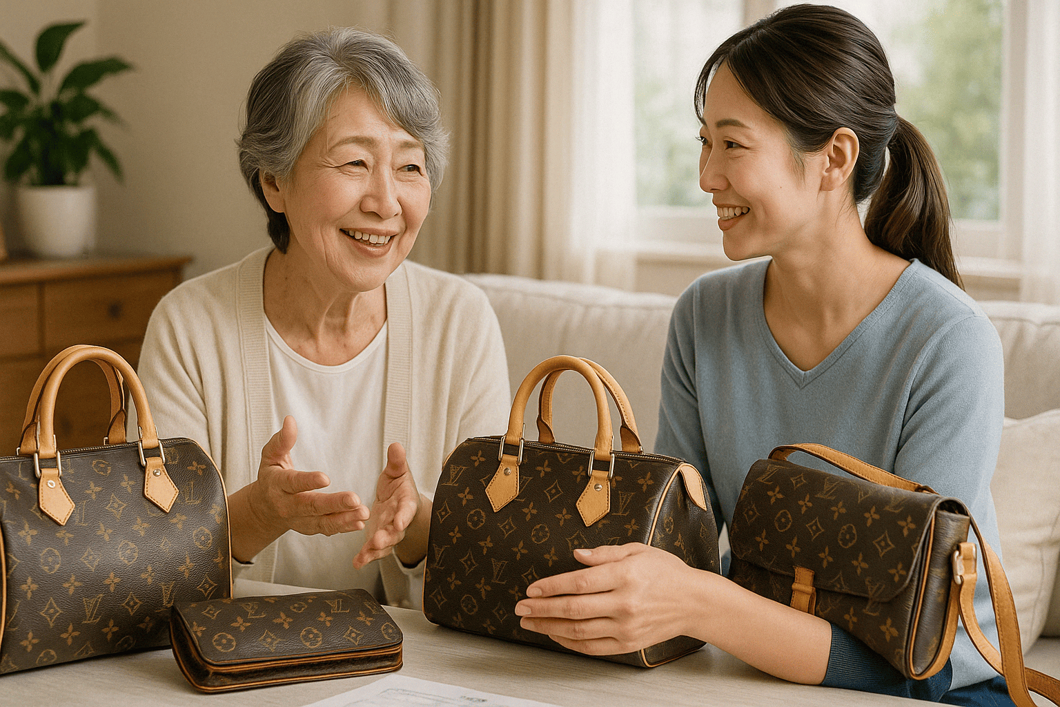 シニア世代が家族とヴィトンの生前整理について話す様子