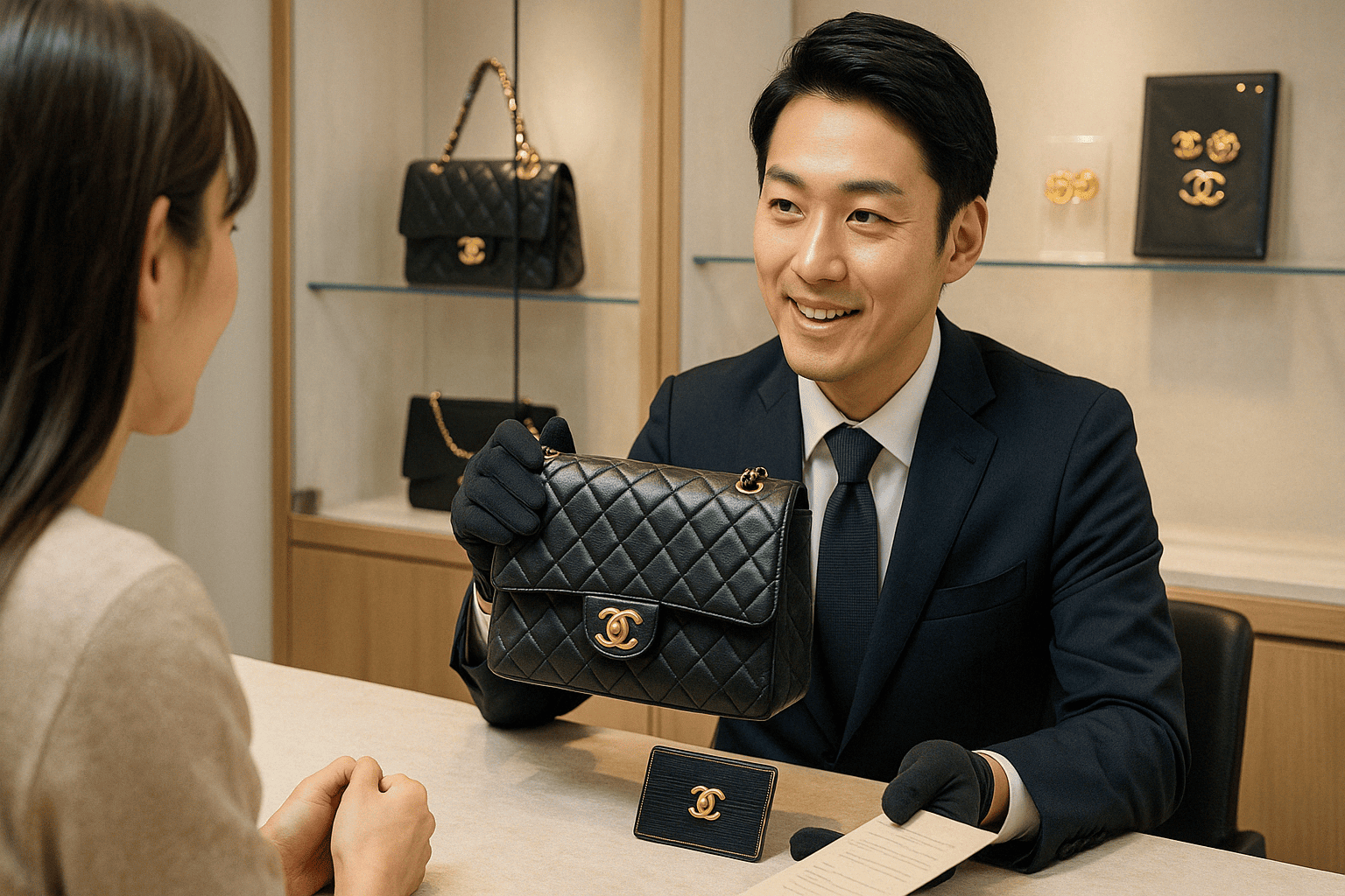 ウォッチニアン買取専門店の鑑定士がヴィンテージシャネルを鑑定する様子