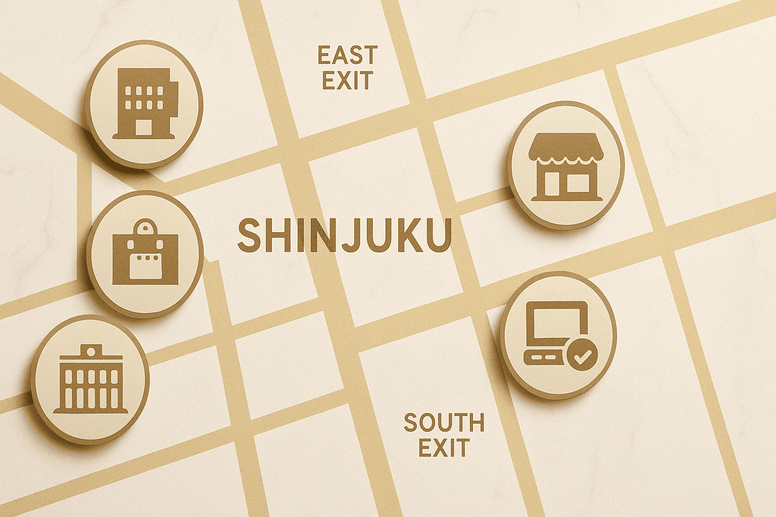 新宿のエリア別(東口、西口、南口)のイメージ
