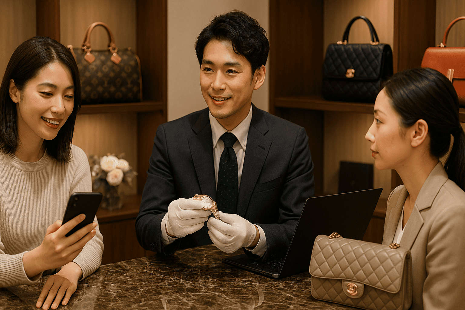ウォッチニアンの買取方法(店頭、宅配、LINE)を示すアイコン
