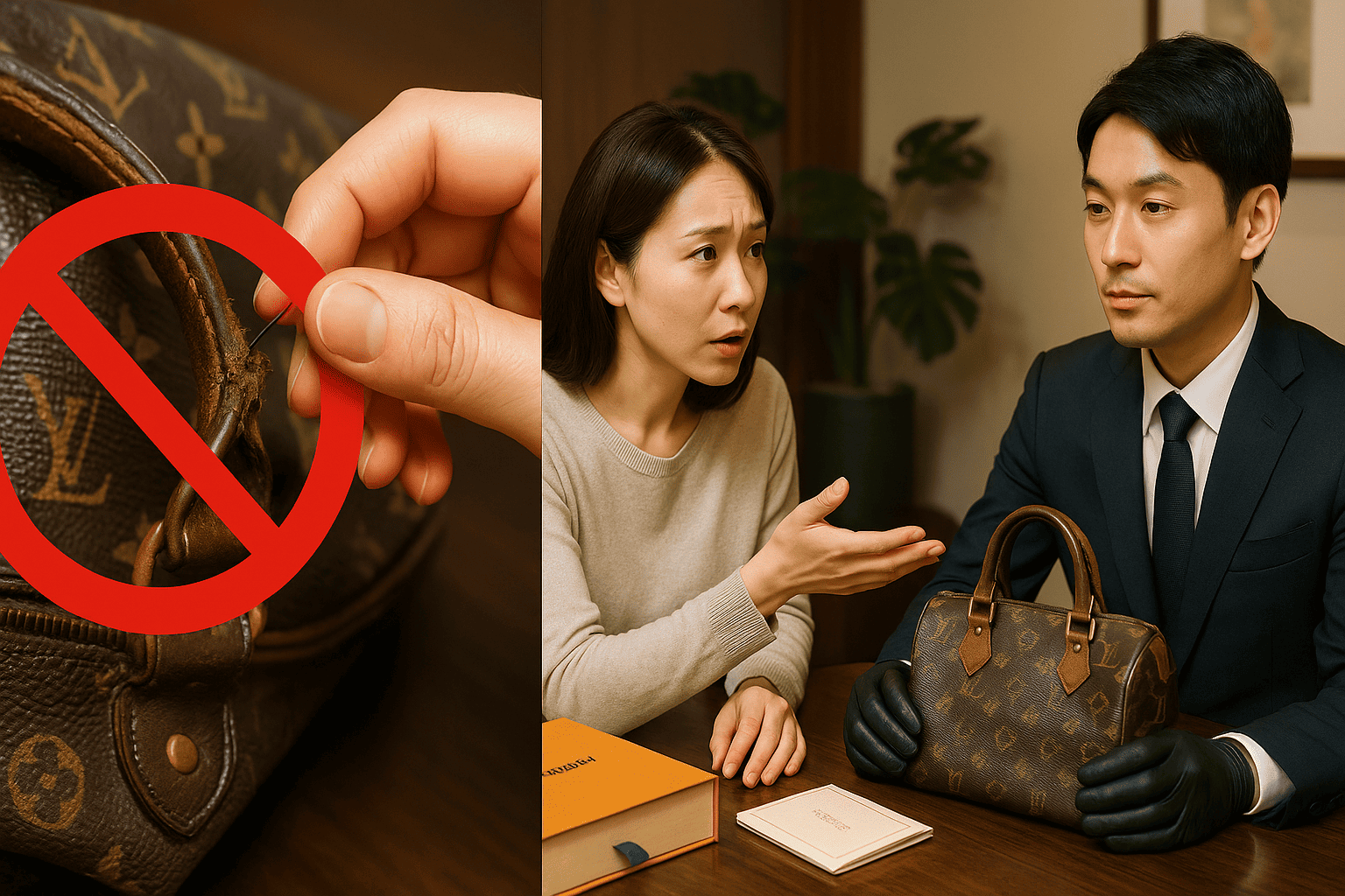 ウォッチニアン買取専門店が状態の悪いブランド品を丁寧に査定する様子