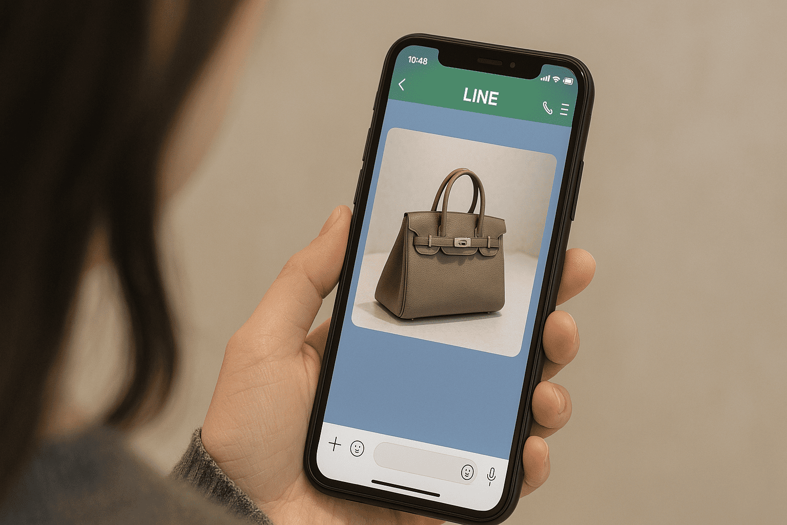 スマートフォンを操作してLINE査定を申し込んでいるイメージ画像