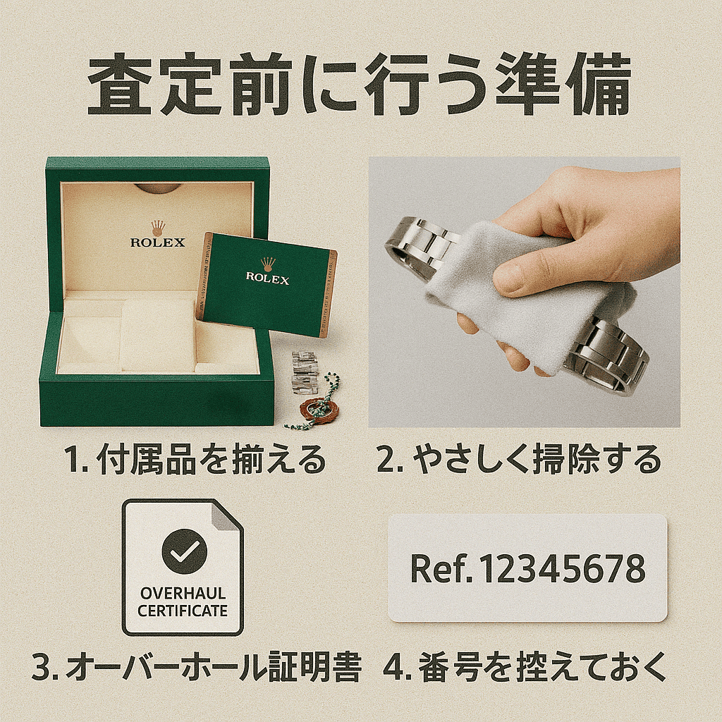 ロレックスの付属品一式とクリーニングのイメージ