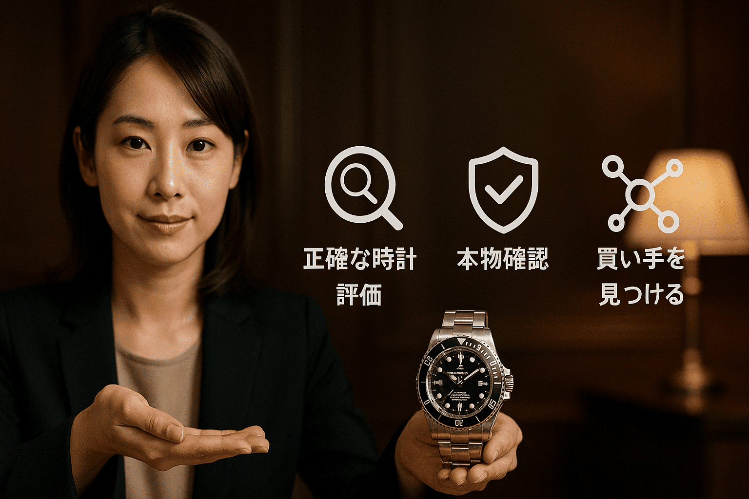 ウォッチニアン買取専門店の鑑定力と再販ネットワークのイメージ