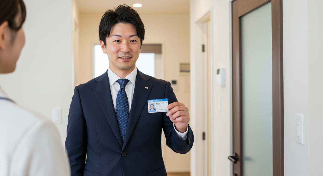 自宅を訪問し、身分証を提示するウォッチニアンの鑑定士イメージ
