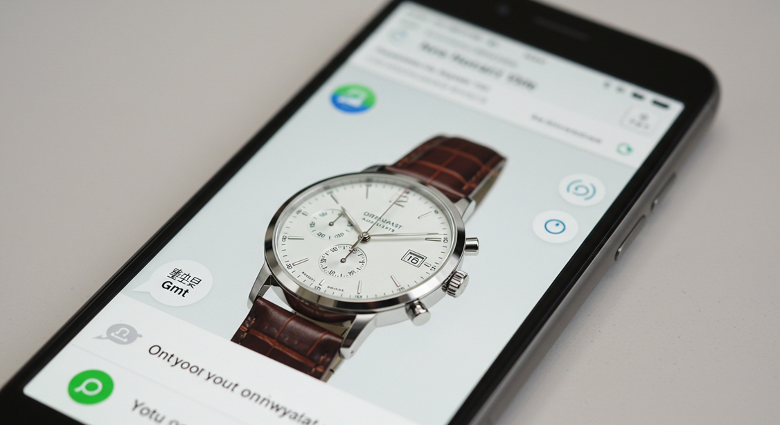 スマホのLINE画面でブランド品の写真を送り査定依頼するイメージ